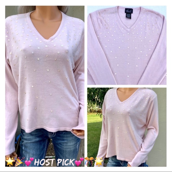 🎉HP🎊 NWOT 16/18 Kathy Lee Blush Sequined Sweater - Picture 1 of 8